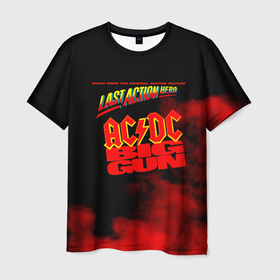 Мужская футболка 3D с принтом AC DC   BIG GUN , 100% полиэфир | прямой крой, круглый вырез горловины, длина до линии бедер | ac dc | acdc | angus young | австралийская | ангус янг | ас дс | асдс | блюз | крис слэйд | метал | молния | музыка | рок группа | рокнролл | стиви янг | хард | хардрок | эксл роуз