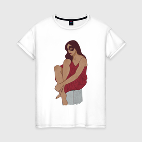 Женская футболка хлопок с принтом Девушка в красном в Екатеринбурге, 100% хлопок | прямой крой, круглый вырез горловины, длина до линии бедер, слегка спущенное плечо | fashion | девушка | мода | стиль