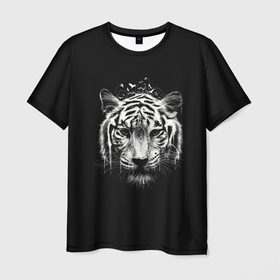 Мужская футболка 3D с принтом Черно Белый Тигр. Head , 100% полиэфир | прямой крой, круглый вырез горловины, длина до линии бедер | 2022 | 22 | black | head | muzzle | new | second | symbol | tiger | twenty | two | white | year | белый | второй | год | года | голова | двадцать | нового | новый | символ | тигр | черный