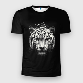 Мужская футболка 3D спортивная с принтом Черно Белый Тигр. Head в Тюмени, 100% полиэстер с улучшенными характеристиками | приталенный силуэт, круглая горловина, широкие плечи, сужается к линии бедра | 2022 | 22 | black | head | muzzle | new | second | symbol | tiger | twenty | two | white | year | белый | второй | год | года | голова | двадцать | нового | новый | символ | тигр | черный