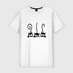 Мужская футболка хлопок Slim с принтом Три cat в Санкт-Петербурге, 92% хлопок, 8% лайкра | приталенный силуэт, круглый вырез ворота, длина до линии бедра, короткий рукав | Тематика изображения на принте: cat | животное | кота | кошка | три