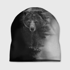 Шапка 3D с принтом EVIL BEAR в Белгороде, 100% полиэстер | универсальный размер, печать по всей поверхности изделия | Тематика изображения на принте: животное | зверь | злой медведь | злой хищник | лес | оскал медведя | охота | охотник | подарок мужчине | природа | тайга