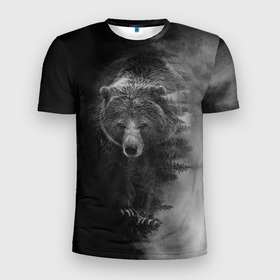 Мужская футболка 3D Slim с принтом EVIL BEAR в Санкт-Петербурге, 100% полиэстер с улучшенными характеристиками | приталенный силуэт, круглая горловина, широкие плечи, сужается к линии бедра | Тематика изображения на принте: животное | зверь | злой медведь | злой хищник | лес | оскал медведя | охота | охотник | подарок мужчине | природа | тайга