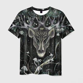 Мужская футболка 3D с принтом Король олень в Санкт-Петербурге, 100% полиэфир | прямой крой, круглый вырез горловины, длина до линии бедер | лес | олень | рогатый | фэйри | фэнтази | эльфийский