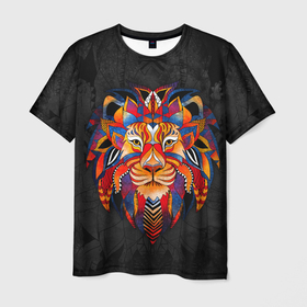 Мужская футболка 3D с принтом CALM LION , 100% полиэфир | прямой крой, круглый вырез горловины, длина до линии бедер | Тематика изображения на принте: грива | злой лев | лев | леопард | царь зверей | цветной лев