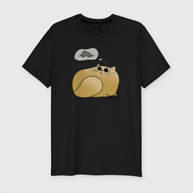 Мужская футболка хлопок Slim с принтом Кошка картошка в Екатеринбурге, 92% хлопок, 8% лайкра | приталенный силуэт, круглый вырез ворота, длина до линии бедра, короткий рукав | голодный кот | животные | кот | котенок | мышка