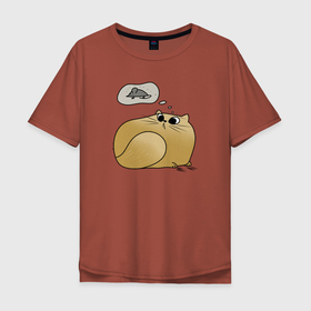 Мужская футболка хлопок Oversize с принтом Кошка картошка , 100% хлопок | свободный крой, круглый ворот, “спинка” длиннее передней части | Тематика изображения на принте: голодный кот | животные | кот | котенок | мышка