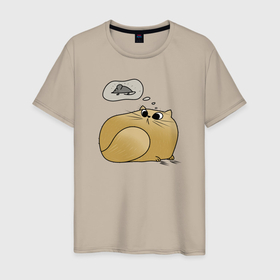 Мужская футболка хлопок с принтом Кошка картошка , 100% хлопок | прямой крой, круглый вырез горловины, длина до линии бедер, слегка спущенное плечо. | Тематика изображения на принте: голодный кот | животные | кот | котенок | мышка