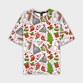 Мужская футболка oversize 3D с принтом Паттерн с Новым Годом ,  |  | background | christmas | gifts | holiday | new year | pictures | skates | snowman | socks | tree | елка | коньки | новый год | носки | подарки | праздник | рисунки | рождество | снеговик | фон