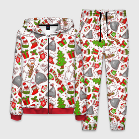 Мужской костюм 3D с принтом Новый Год , 100% полиэстер | Манжеты и пояс оформлены тканевой резинкой, двухслойный капюшон со шнурком для регулировки, карманы спереди | background | christmas | gifts | holiday | new year | pictures | skates | snowman | socks | tree | елка | коньки | новый год | носки | подарки | праздник | рисунки | рождество | снеговик | фон