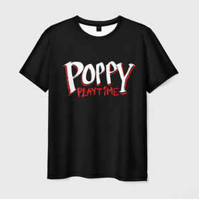 Мужская футболка 3D с принтом POPPY PLAYTIME LOGO в Тюмени, 100% полиэфир | прямой крой, круглый вырез горловины, длина до линии бедер | poppy playtime | игра | лого | логотип | монстр | плэйтайм | попи плей тайм | попи плэй тайм | попиплейтам | попиплэйтайм | поппи плейтайм | поппиплэйтайм | хагги вагги | хаги ваги | хоррор