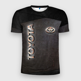 Мужская футболка 3D Slim с принтом TOYOTA ЖЕЛЕЗО в Новосибирске, 100% полиэстер с улучшенными характеристиками | приталенный силуэт, круглая горловина, широкие плечи, сужается к линии бедра | toyota | авто | автомобиль | железо | логотип | машина | надпись | текстура | тоета | тойота