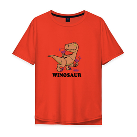 Мужская футболка хлопок Oversize с принтом Винозавр, а вино будешь в Екатеринбурге, 100% хлопок | свободный крой, круглый ворот, “спинка” длиннее передней части | Тематика изображения на принте: а вино будешь | вино | винозавр | динозавр
