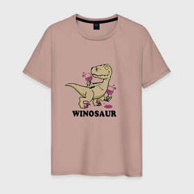 Мужская футболка хлопок с принтом Винозавр, а вино будешь в Екатеринбурге, 100% хлопок | прямой крой, круглый вырез горловины, длина до линии бедер, слегка спущенное плечо. | Тематика изображения на принте: а вино будешь | вино | винозавр | динозавр