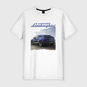Мужская футболка хлопок Slim с принтом Lamborghini Urus Sport в Екатеринбурге, 92% хлопок, 8% лайкра | приталенный силуэт, круглый вырез ворота, длина до линии бедра, короткий рукав | bull | car | design | lamborghini | motorsport | power | prestige | urus | автомобиль | автоспорт | бык | дизайн | ламборгини | мощь | престиж