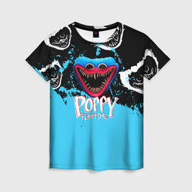 Женская футболка 3D с принтом Монстр Хагги Вагги из игры Poppy Playtime , 100% полиэфир ( синтетическое хлопкоподобное полотно) | прямой крой, круглый вырез горловины, длина до линии бедер | 