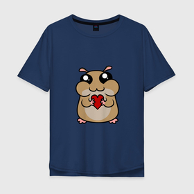 Мужская футболка хлопок Oversize с принтом Влюбленный хомячок в Екатеринбурге, 100% хлопок | свободный крой, круглый ворот, “спинка” длиннее передней части | любовь | мышь | сердце | хома | хомяк
