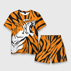 Мужской костюм с шортами 3D с принтом Тигровый окрас в Белгороде,  |  | 2022 | aggressive | brindle color | fangs | in profile | new year | open mouth | predator | tiger | year of the tiger | агрессивный | в профиль | год тигра | клыки | новый год | открытая пасть | тигр | тигровый окрас | хищник
