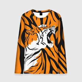Мужской лонгслив 3D с принтом Тигровый окрас , 100% полиэстер | длинные рукава, круглый вырез горловины, полуприлегающий силуэт | 2022 | aggressive | brindle color | fangs | in profile | new year | open mouth | predator | tiger | year of the tiger | агрессивный | в профиль | год тигра | клыки | новый год | открытая пасть | тигр | тигровый окрас | хищник