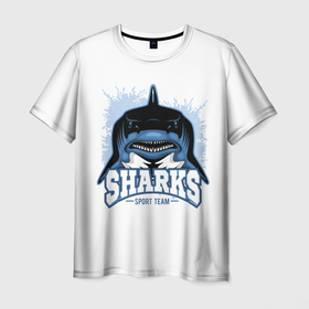 Мужская футболка 3D с принтом Акула (SHARKS) в Белгороде, 100% полиэфир | прямой крой, круглый вырез горловины, длина до линии бедер | fish | ocean | predator | shark | white shark | акула | белая акула | зубы | море | морской хищник | океан | рыба | хищная рыба | хищник