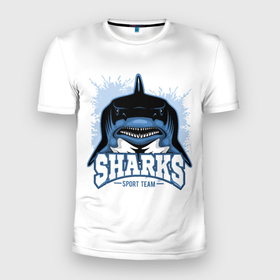 Мужская футболка 3D Slim с принтом Акула (SHARKS) в Тюмени, 100% полиэстер с улучшенными характеристиками | приталенный силуэт, круглая горловина, широкие плечи, сужается к линии бедра | Тематика изображения на принте: fish | ocean | predator | shark | white shark | акула | белая акула | зубы | море | морской хищник | океан | рыба | хищная рыба | хищник