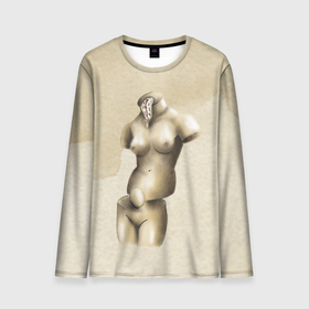 Мужской лонгслив 3D с принтом Акварельная Венера в стиле Сальвадора Дали в Екатеринбурге, 100% полиэстер | длинные рукава, круглый вырез горловины, полуприлегающий силуэт | акварель | бежевая | бежевый | девушка | женская фигура | женщина | искусство | натура | обнаженная | обнаженная девушка | обнаженная жнщина | произведение искусства | скульптура | фигура