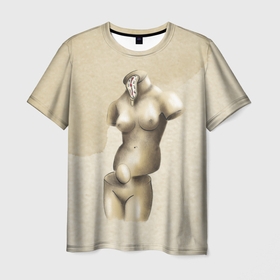Мужская футболка 3D с принтом Акварельная Венера в стиле Сальвадора Дали в Курске, 100% полиэфир | прямой крой, круглый вырез горловины, длина до линии бедер | акварель | бежевая | бежевый | девушка | женская фигура | женщина | искусство | натура | обнаженная | обнаженная девушка | обнаженная жнщина | произведение искусства | скульптура | фигура