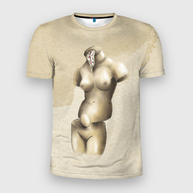 Мужская футболка 3D Slim с принтом Акварельная Венера в стиле Сальвадора Дали в Тюмени, 100% полиэстер с улучшенными характеристиками | приталенный силуэт, круглая горловина, широкие плечи, сужается к линии бедра | Тематика изображения на принте: акварель | бежевая | бежевый | девушка | женская фигура | женщина | искусство | натура | обнаженная | обнаженная девушка | обнаженная жнщина | произведение искусства | скульптура | фигура