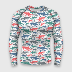 Мужской рашгард 3D с принтом Разноцветные Акулы в Новосибирске,  |  | fish | ocean | predator | shark | white shark | акула | белая акула | зубы | море | морской хищник | океан | рыба | хищная рыба | хищник