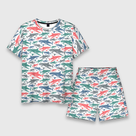 Мужской костюм с шортами 3D с принтом Разноцветные Акулы в Санкт-Петербурге,  |  | fish | ocean | predator | shark | white shark | акула | белая акула | зубы | море | морской хищник | океан | рыба | хищная рыба | хищник