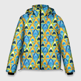 Мужская зимняя куртка 3D с принтом Зубастые Акулы в Тюмени, верх — 100% полиэстер; подкладка — 100% полиэстер; утеплитель — 100% полиэстер | длина ниже бедра, свободный силуэт Оверсайз. Есть воротник-стойка, отстегивающийся капюшон и ветрозащитная планка. 

Боковые карманы с листочкой на кнопках и внутренний карман на молнии. | Тематика изображения на принте: fish | ocean | predator | shark | white shark | акула | белая акула | зубы | море | морской хищник | океан | рыба | хищная рыба | хищник