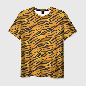 Мужская футболка 3D с принтом Тигровый Окрас (Tiger) в Курске, 100% полиэфир | прямой крой, круглый вырез горловины, длина до линии бедер | animal | beast | cat | predator | tiger | амурский тигр | белый тигр | год тигра | животное | зверь | кот | полосатая кошка | саблезубый тигр | тигр | хищник | царь джунглей | шерхан
