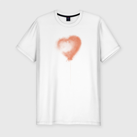 Мужская футболка хлопок Slim с принтом Водушный шар пушистое сердечко , 92% хлопок, 8% лайкра | приталенный силуэт, круглый вырез ворота, длина до линии бедра, короткий рукав | воздушный шар | воздушный шарик | красное сердце | любовь | облако | пушистое облако | сердечко