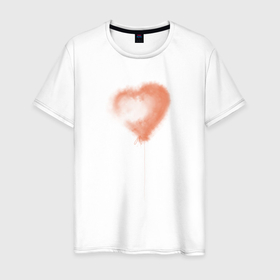 Мужская футболка хлопок с принтом Водушный шар пушистое сердечко в Кировске, 100% хлопок | прямой крой, круглый вырез горловины, длина до линии бедер, слегка спущенное плечо. | воздушный шар | воздушный шарик | красное сердце | любовь | облако | пушистое облако | сердечко
