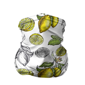 Бандана-труба 3D с принтом Лимонный паттерн в Петрозаводске, 100% полиэстер, ткань с особыми свойствами — Activecool | плотность 150‒180 г/м2; хорошо тянется, но сохраняет форму | белый фон | лимон | рисованые | скетч | стильные | фрукты