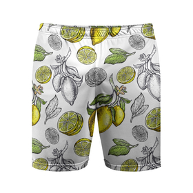 Мужские шорты спортивные с принтом Лимонный паттерн в Курске,  |  | белый фон | лимон | рисованые | скетч | стильные | фрукты