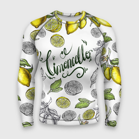 Мужской рашгард 3D с принтом Limocello ,  |  | жёлтый | иллюстрации | лимон | надпись | скетч | фрукты