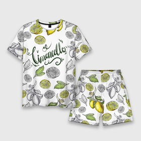 Мужской костюм с шортами 3D с принтом Limocello в Тюмени,  |  | жёлтый | иллюстрации | лимон | надпись | скетч | фрукты