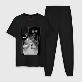Мужская пижама хлопок с принтом Тоторо by Ezaia , 100% хлопок | брюки и футболка прямого кроя, без карманов, на брюках мягкая резинка на поясе и по низу штанин
 | аниме | заяц | тоторо | хаяо миядзаки | япония