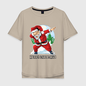 Мужская футболка хлопок Oversize с принтом Dab Santa в Тюмени, 100% хлопок | свободный крой, круглый ворот, “спинка” длиннее передней части | art | christmas | dub | merry christmas | new year | santa | santa claus | snow | snowman | trees | арт | даб | дед мороз | елки | новый год | рождество | санта | санта клаус | снег | снеговик