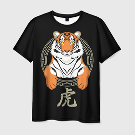 Мужская футболка 3D с принтом Тигр в рамке в Тюмени, 100% полиэфир | прямой крой, круглый вырез горловины, длина до линии бедер | 2022 | chinese character | framed | new year | ornament | powerful | predator | strong | tiger | year of the tiger | yellow look | в рамке | год тигра | жёлтый взгляд | китайский иероглиф | мощный | новый год | орнамент | сильный | тигр | хищник