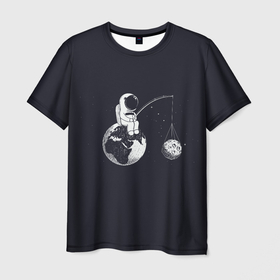 Мужская футболка 3D с принтом Мы одни в этой Вселенной... в Кировске, 100% полиэфир | прямой крой, круглый вырез горловины, длина до линии бедер | астронавт | вселенная | космонавт | космос | луна | рыбалка