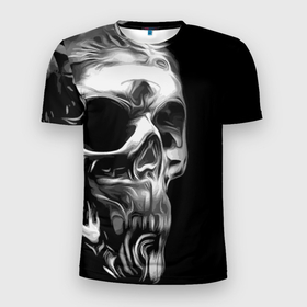 Мужская футболка 3D Slim с принтом Vanguard skull 2022 в Санкт-Петербурге, 100% полиэстер с улучшенными характеристиками | приталенный силуэт, круглая горловина, широкие плечи, сужается к линии бедра | Тематика изображения на принте: art | fashion | hype | skull | vanguard | авангард | искусство | мода | хайп | череп
