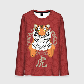 Мужской лонгслив 3D с принтом Китайский тигр в раме , 100% полиэстер | длинные рукава, круглый вырез горловины, полуприлегающий силуэт | 2022 | chinese character | framed | new year | ornament | powerful | predator | strong | tiger | year of the tiger | yellow look | в рамке | год тигра | жёлтый взгляд | китайский иероглиф | мощный | новый год | орнамент | сильный | тигр | хищник