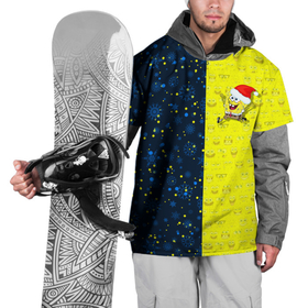 Накидка на куртку 3D с принтом Новогодний Губка Боб , 100% полиэстер |  | christmas | santa | sponge bob | spongebob | губка боб | дед мороз | зима | квадратные штаны | мультфильм | новый год | рождество | санта | сквэр пэнтс | снег | снежинка | спанч боб