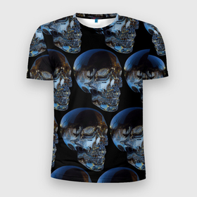 Мужская футболка 3D Slim с принтом Vanguard skull pattern 2022 в Новосибирске, 100% полиэстер с улучшенными характеристиками | приталенный силуэт, круглая горловина, широкие плечи, сужается к линии бедра | fashion | hype | pattern | skull | vanguard | авангард | мода | стекло | узор | хайп | череп