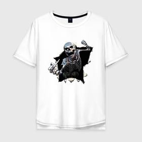 Мужская футболка хлопок Oversize с принтом Смерть показывает палец в Петрозаводске, 100% хлопок | свободный крой, круглый ворот, “спинка” длиннее передней части | bones | gesture | hype | skeleton | skull | жест | кости | скелет | хайп | череп