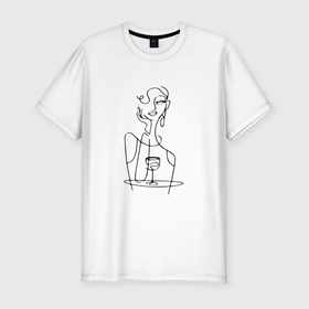Мужская футболка хлопок Slim с принтом Девушка с вином в Тюмени, 92% хлопок, 8% лайкра | приталенный силуэт, круглый вырез ворота, длина до линии бедра, короткий рукав | вино | девушка | шикарная