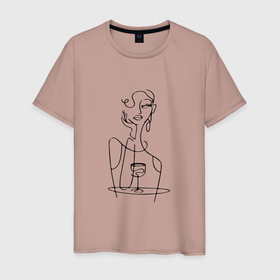 Мужская футболка хлопок с принтом Девушка с вином в Курске, 100% хлопок | прямой крой, круглый вырез горловины, длина до линии бедер, слегка спущенное плечо. | вино | девушка | шикарная