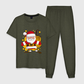 Мужская пижама хлопок с принтом С НГ, ЁПТА в Тюмени, 100% хлопок | брюки и футболка прямого кроя, без карманов, на брюках мягкая резинка на поясе и по низу штанин
 | art | christmas | drawing | funny | holiday | new year | santa claus | арт | дед мороз | новый год | праздник | прикол | рисунок | рождество | санта клаус